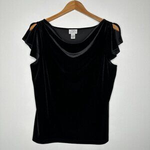 Vtg Ann Taylor Loft Cowl Neck Blouse Size L Velvet Black Flutter Sleeve